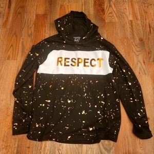 Mens black gold paint splatter Respect hoodie